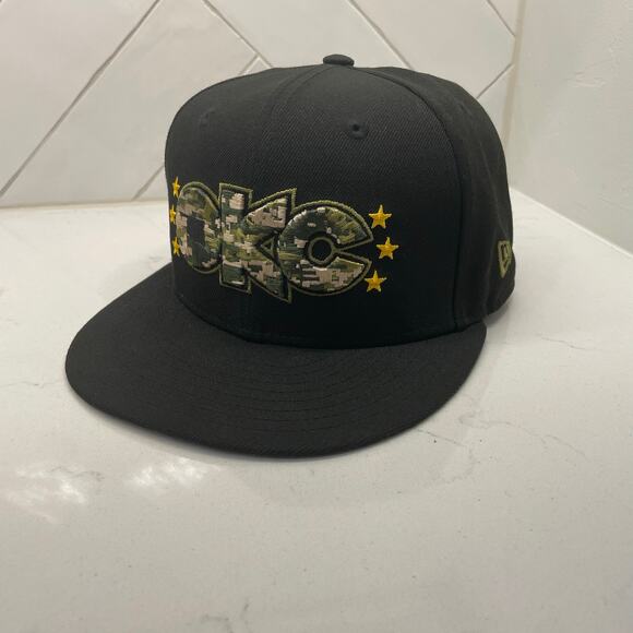 New Era 59FIFTY OKC Camouflage Fitted Hat 7 Black Camo Stars MLB On-Field Cap - Picture 1 of 8